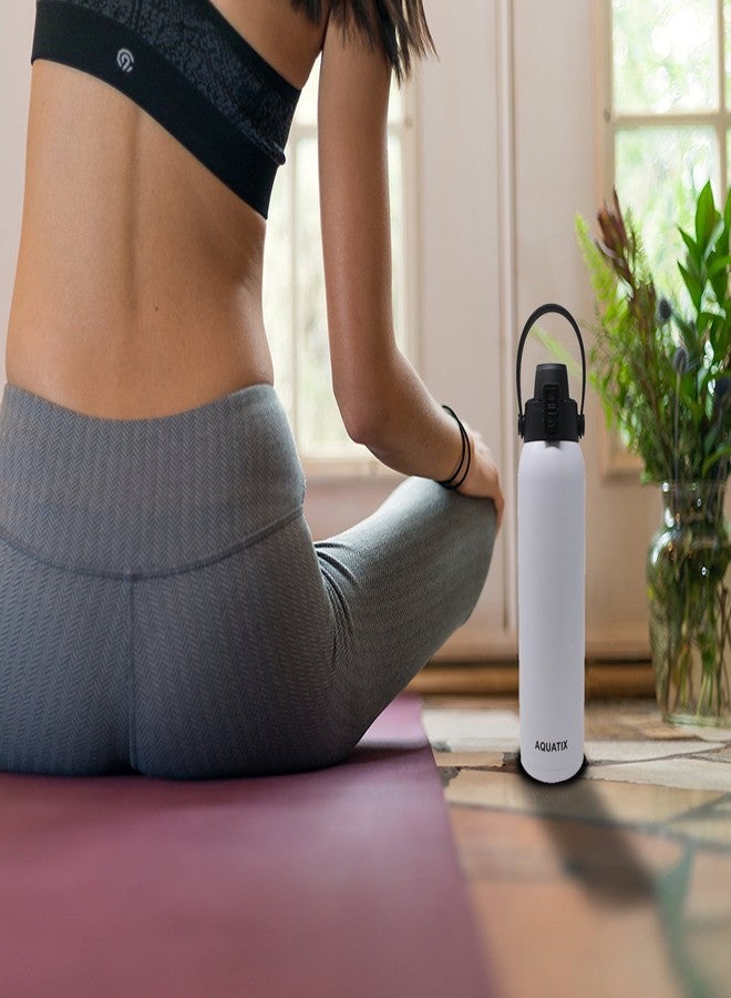 yinat New Aquatix (White, 32 Ounce) Pure Stainless Steel Double Wall Vacuum Insulated Sports Water Bottle Convenient Flip Top Cap with Removable Strap Handle - Keeps Drinks Cold 24 hr/Hot 6 hr - Image 4