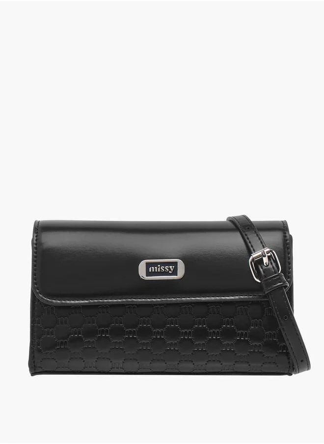 ميسي Women Logo Embossed Crossbody Bag with Detachable Strap and Flap Closure