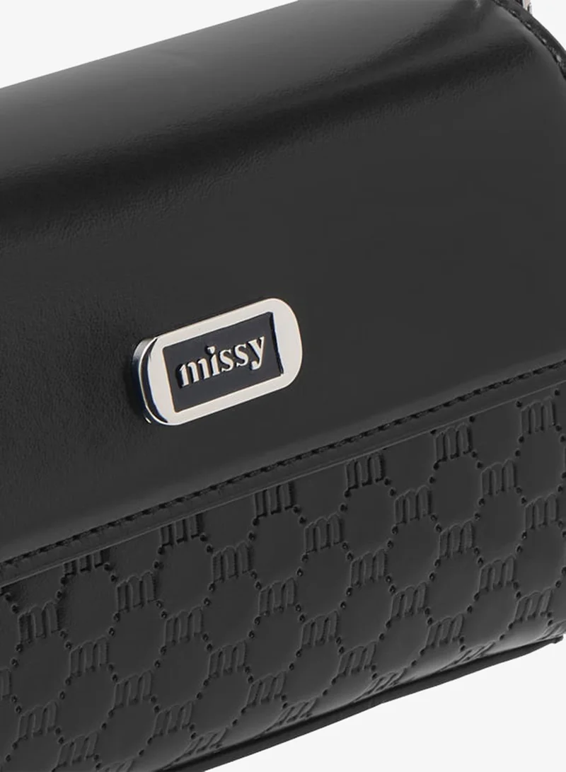 MISSY BLACK Women Logo Embossed Crossbody Bag with Detachable Strap and Flap Closure for Women | Best Price UAE