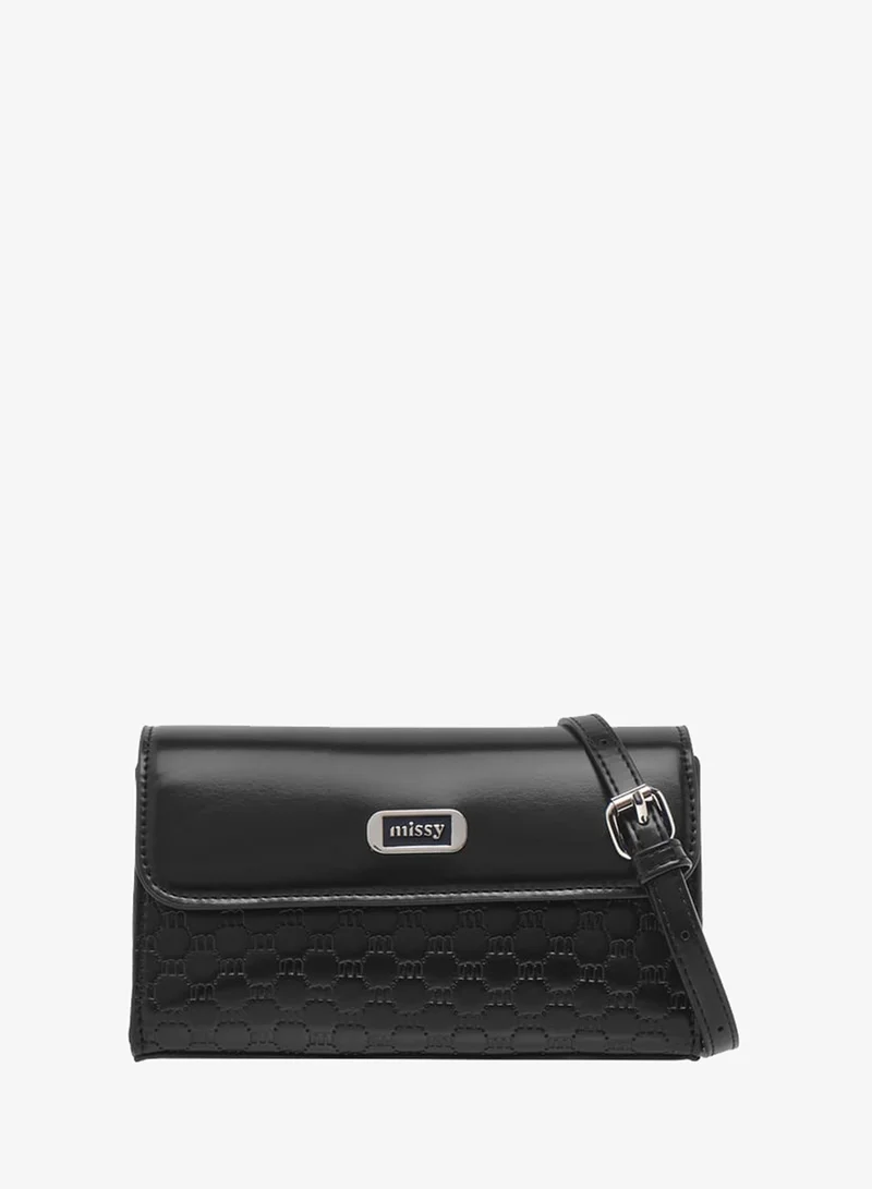 Women Logo Embossed Crossbody Bag with Detachable Strap and Flap Closure