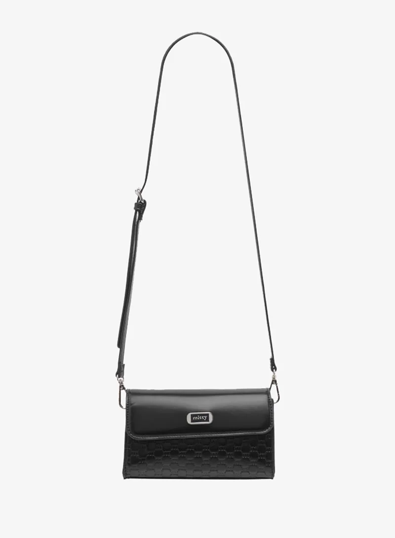 MISSY Women Logo Embossed Crossbody Bag with Detachable Strap and Flap Closure