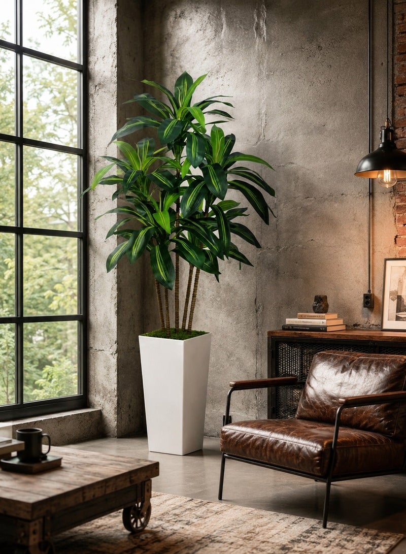 زفيزفيا شجرة Dracaena الاصطناعية 150 سم مع زراعة بيضاء - واقعية مزيفة استوائية يوكا نبات للمنزل والمكتب وغرفة المعيشة ديكور - شجرة الحرير الداخلية خالية من الصيانة - Image 3
