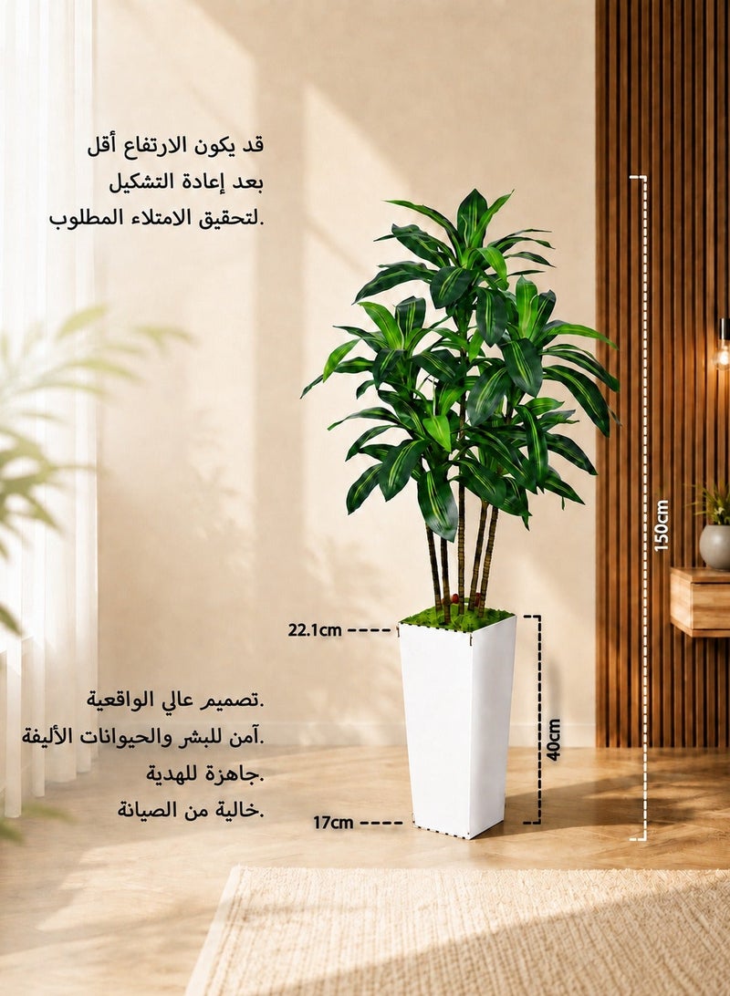 زفيزفيا شجرة Dracaena الاصطناعية 150 سم مع زراعة بيضاء - واقعية مزيفة استوائية يوكا نبات للمنزل والمكتب وغرفة المعيشة ديكور - شجرة الحرير الداخلية خالية من الصيانة - Image 4