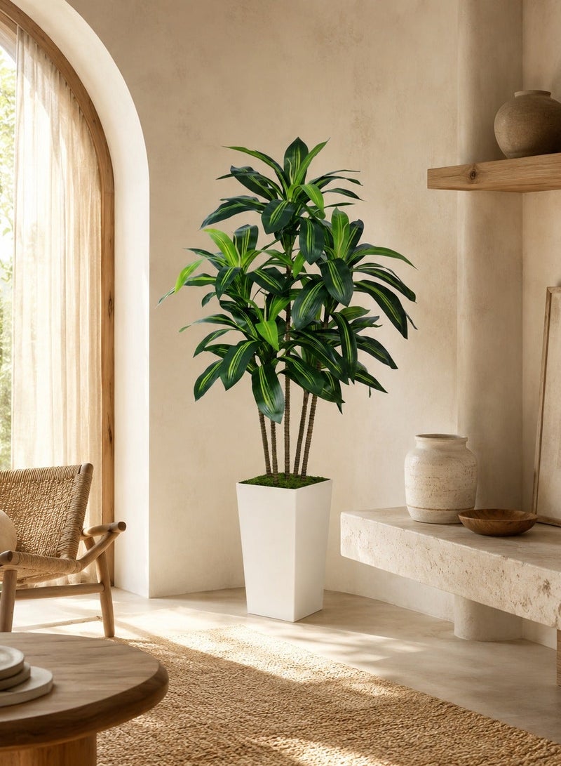 زفيزفيا شجرة Dracaena الاصطناعية 150 سم مع زراعة بيضاء - واقعية مزيفة استوائية يوكا نبات للمنزل والمكتب وغرفة المعيشة ديكور - شجرة الحرير الداخلية خالية من الصيانة - Image 1
