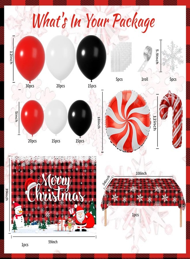 Janinus Plaid Christmas Balloons Garland Arch Kit with Merry Christmas Backdrop, Snowflake Tablecloth, Red White Balck Balloons, Xmas Decor Cane Foil Balloon for Christma Baby Shower Birthday Party - Image 2