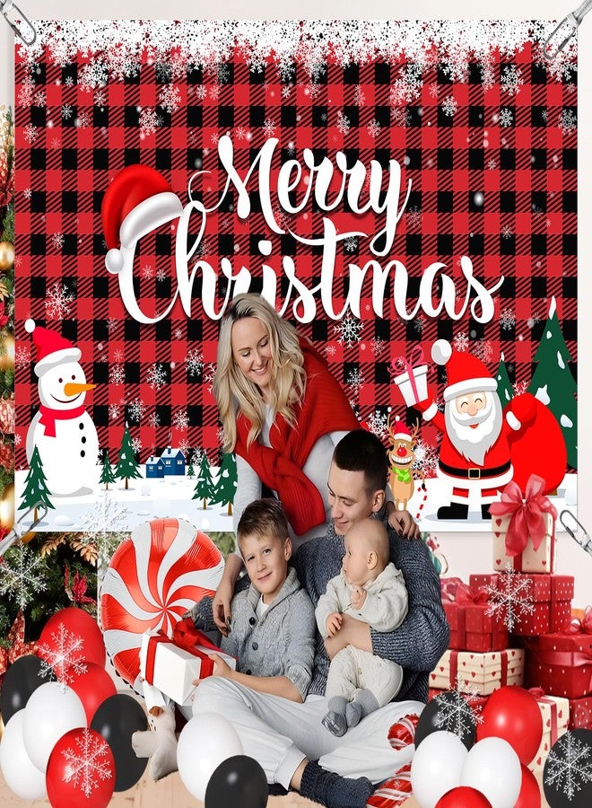 Janinus Plaid Christmas Balloons Garland Arch Kit with Merry Christmas Backdrop, Snowflake Tablecloth, Red White Balck Balloons, Xmas Decor Cane Foil Balloon for Christma Baby Shower Birthday Party - Image 4