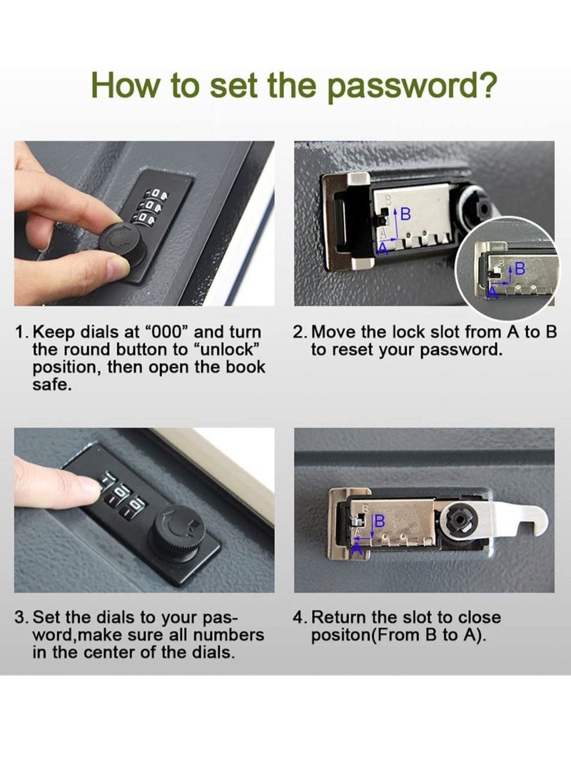 Rubik - Book Safe with Combination Lock, Home Dictionary Diversion Hidden Secret Metal Safe Box for Money Jewelry Passport 18.5 x 11.5 x 5.5 cm - Black Small - Image 1