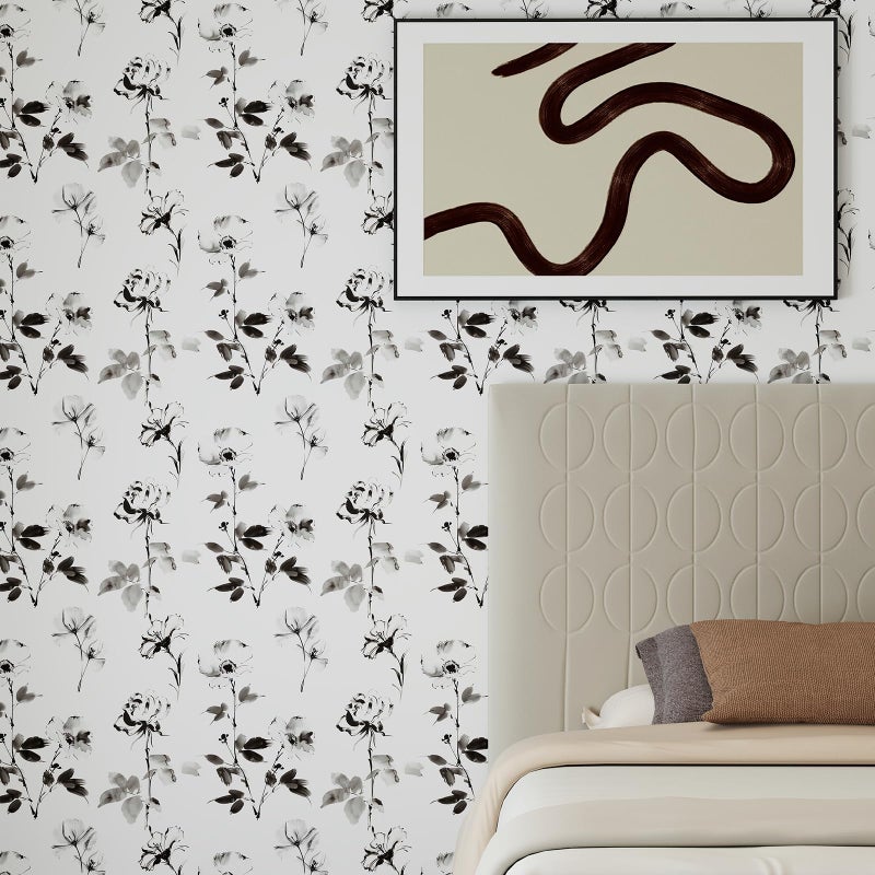 Hopepak Floral Wallpaper Peel and Stick Black and White Flower Peel and Stick Wall Paper Modern Contact Paper Removable Self Adhesive Wallpaper for Bathroom Bedroom Cabinet Decor Vinyl 17.3" x 80" - Image 2