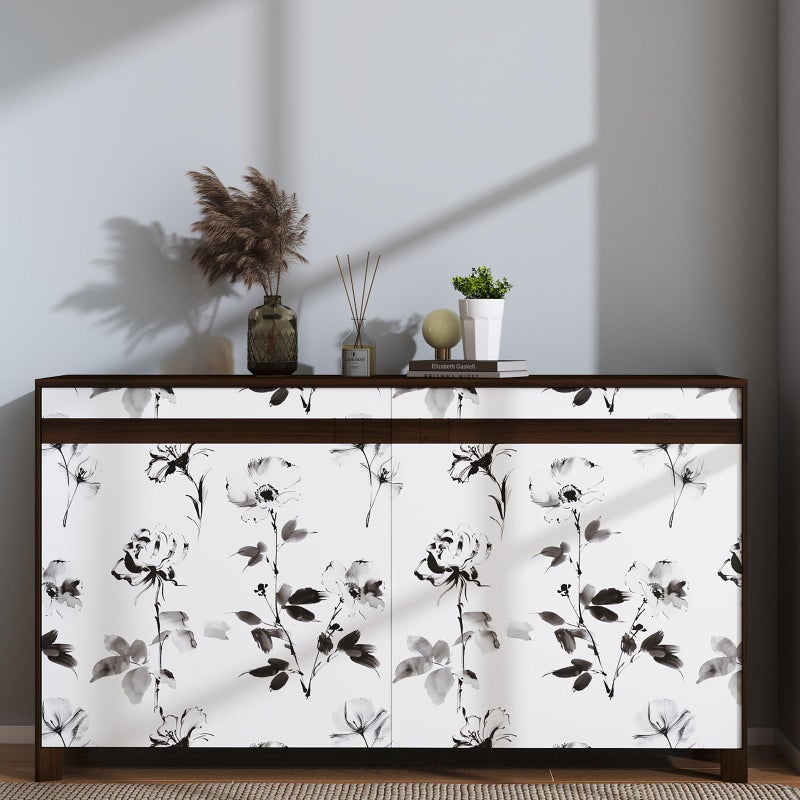 Hopepak Floral Wallpaper Peel and Stick Black and White Flower Peel and Stick Wall Paper Modern Contact Paper Removable Self Adhesive Wallpaper for Bathroom Bedroom Cabinet Decor Vinyl 17.3" x 80" - Image 5