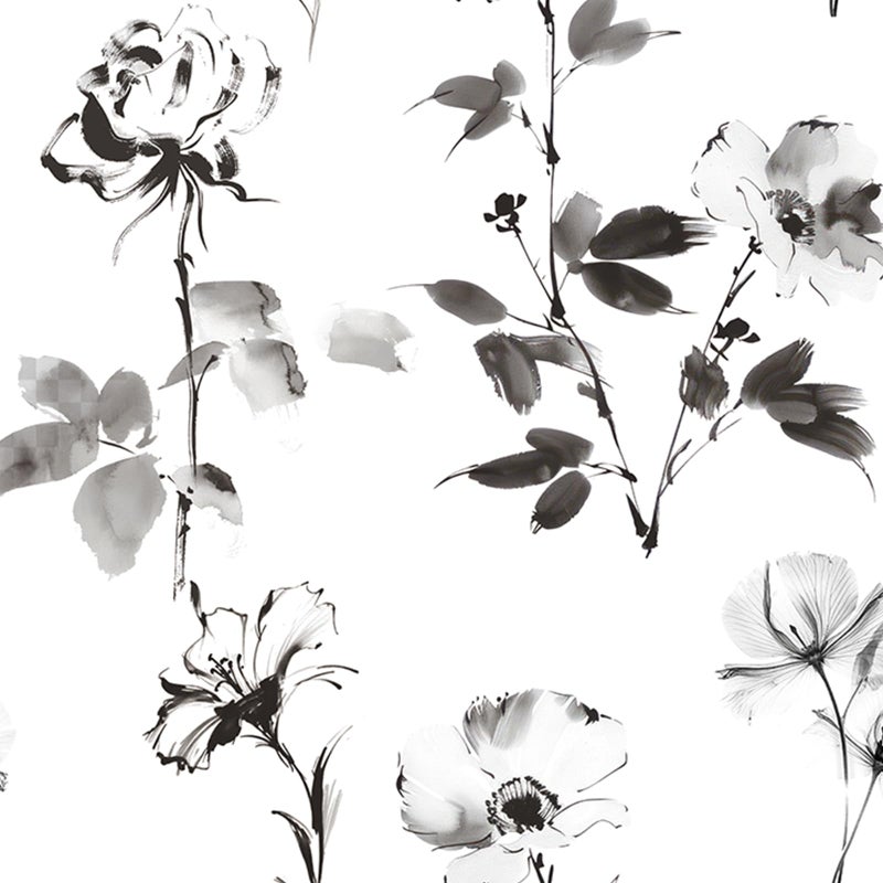 Hopepak Floral Wallpaper Peel and Stick Black and White Flower Peel and Stick Wall Paper Modern Contact Paper Removable Self Adhesive Wallpaper for Bathroom Bedroom Cabinet Decor Vinyl 17.3" x 80" - Image 1
