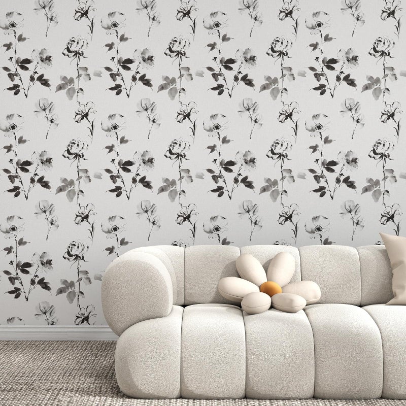 Hopepak Floral Wallpaper Peel and Stick Black and White Flower Peel and Stick Wall Paper Modern Contact Paper Removable Self Adhesive Wallpaper for Bathroom Bedroom Cabinet Decor Vinyl 17.3" x 80" - Image 3