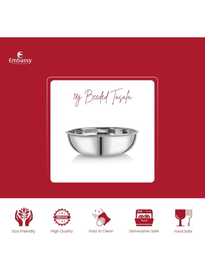 EMBASSY Premium 18G Plain Tasla (Kadhai Without Handle), Size 14, 26.5 cms, 3000 ml, Heavy/Thick, Stainless Steel - Image 2