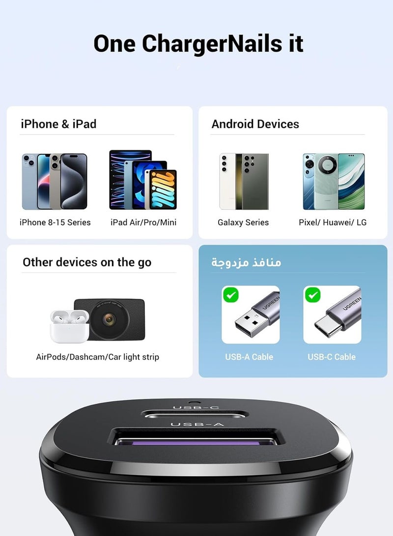 تشابي لاين  شاحن سيارة 48W CHAPPELINE CH4 ذو منفذين 1 منفذ USB-A بقوة 18W + 1 منفذ USB-C بقوة 30W شاحن سيارة سريع - أسود - Image 4