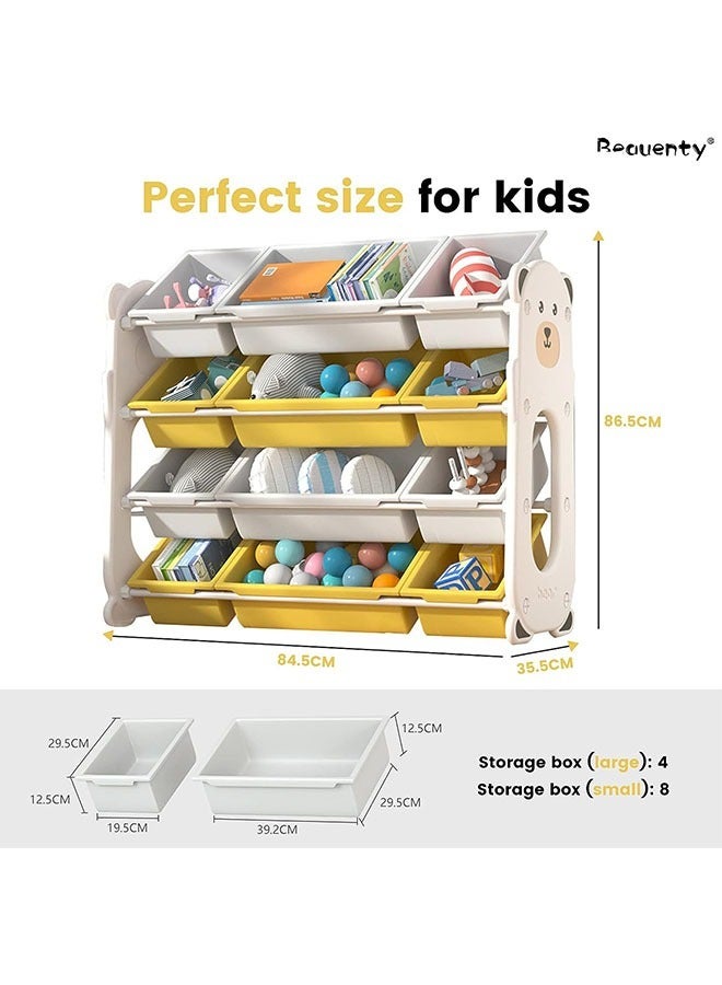 بيوينتي طفل لعبة تخزين الرف ، رف لعبة قابلة للإزالة مع 12 صناديق القمامة البلاستيكية ، رف لعبة مع القمامة في غرفة الأطفال ، 84.5 × 35.5 × 86.5cm - Image 3