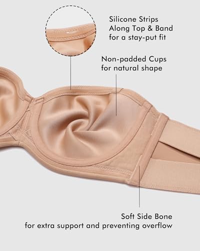 DELIMIRA Women's Strapless Bra Unlined Underwire Minimizer Plus Size Support Natural 34D - Image 4