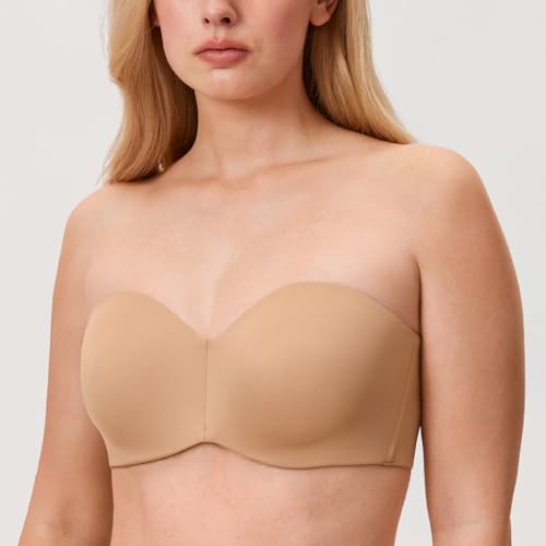 DELIMIRA Women's Strapless Bra Unlined Underwire Minimizer Plus Size Support Natural 34D - Image 3