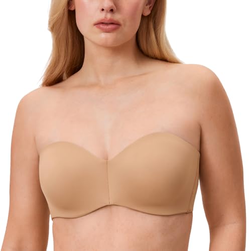 DELIMIRA Women's Strapless Bra Unlined Underwire Minimizer Plus Size Support Natural 34D - Image 1
