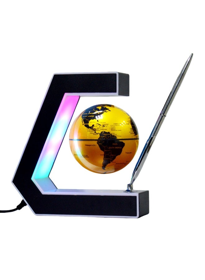 NANAO Floating Globe with LED Lights Magnetic Levitation Floating Globe with Pen, Portable to Write On Office Desk, World Map for Desk Decoration, Golden - Image 1