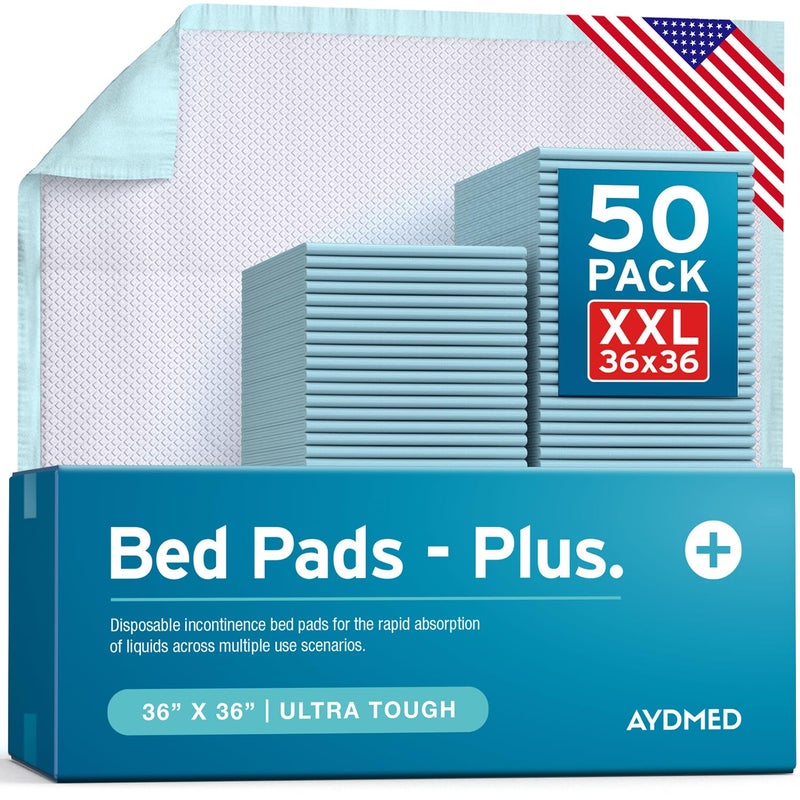 AYDMED Premium Disposable Bed Pads 36 x 36 50 Pack  Incontinence Chucks  Extra Large Pee Pads for Adults  Heavy Duty Ultra Absorbent  Baby Changing Pads