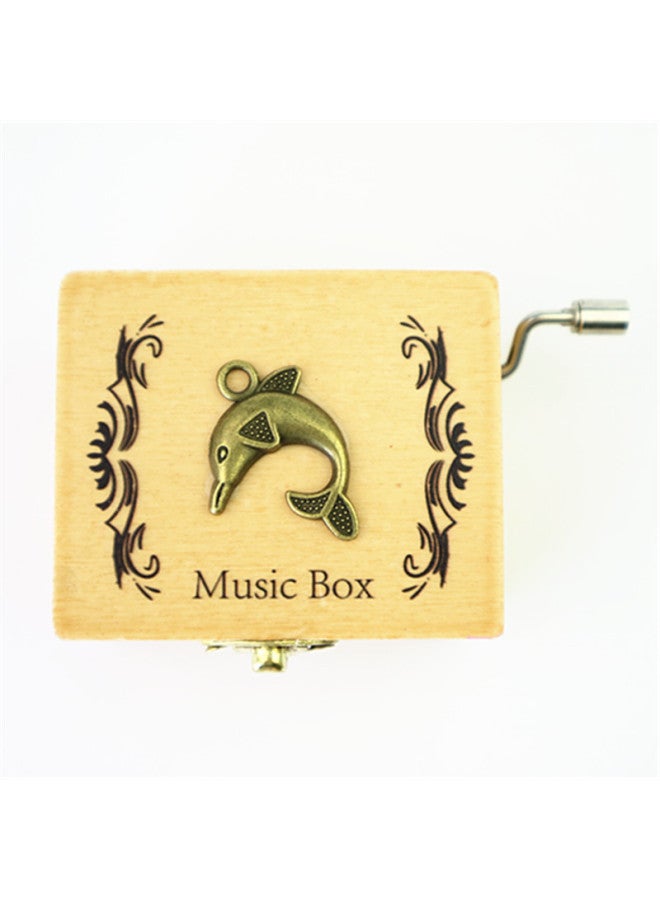 Vintage Small Patch Music Box Metal Wooden Hand Music Box Cute Gift Student Gift Wholesale-Color:Dolphins  - Image 1