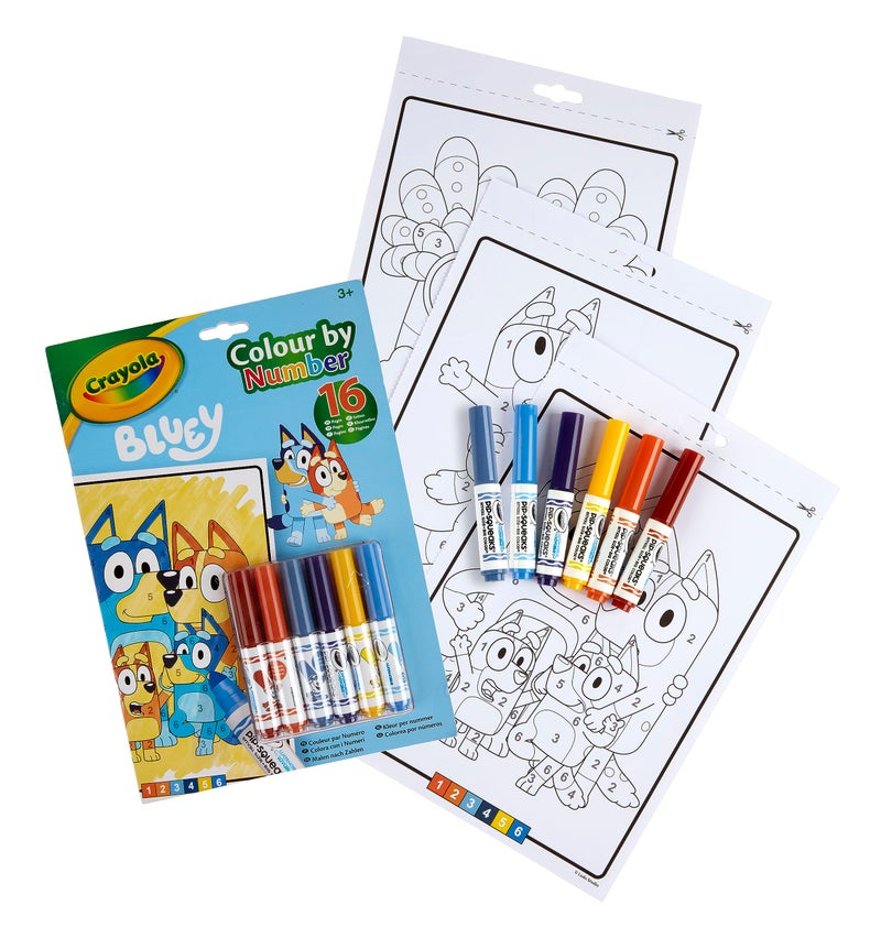 Crayola - Colour by Numbers - Bluey (Includes 16 Colouring Pages and 6 Mini-Markers) | Early Years Educational Colouring Fun | For Ages 3+ - Image 1
