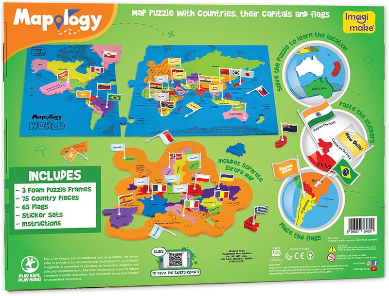 Imagimake Mapology World Map Puzzle - Includes Country Flags & Capitals | Fun Jigsaw Puzzle Kids Ages 5-8 | Educational Toys for Ages 8-13 | Geography Gifts for Girls & Boys 5, 6, 7, 8, 9, 10, 11, 12 - Image 4