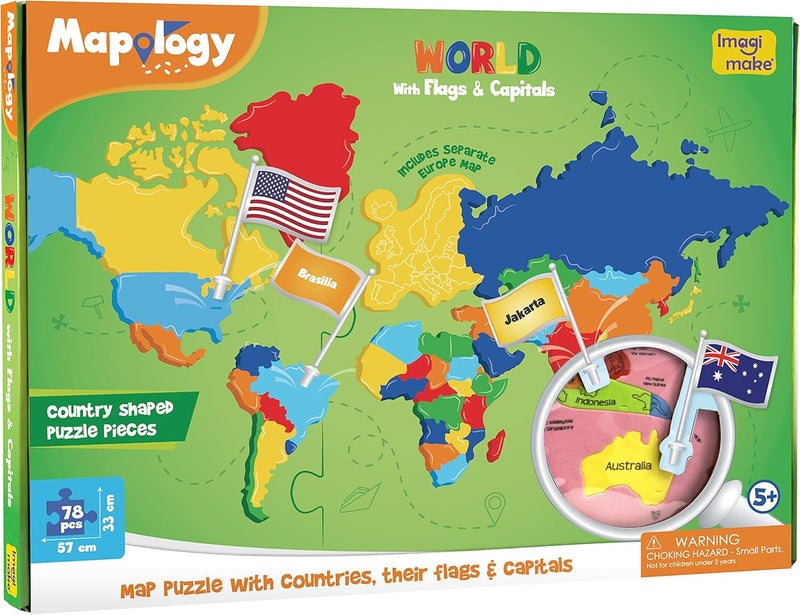 Imagimake Mapology World Map Puzzle - Includes Country Flags & Capitals | Fun Jigsaw Puzzle Kids Ages 5-8 | Educational Toys for Ages 8-13 | Geography Gifts for Girls & Boys 5, 6, 7, 8, 9, 10, 11, 12 - Image 2