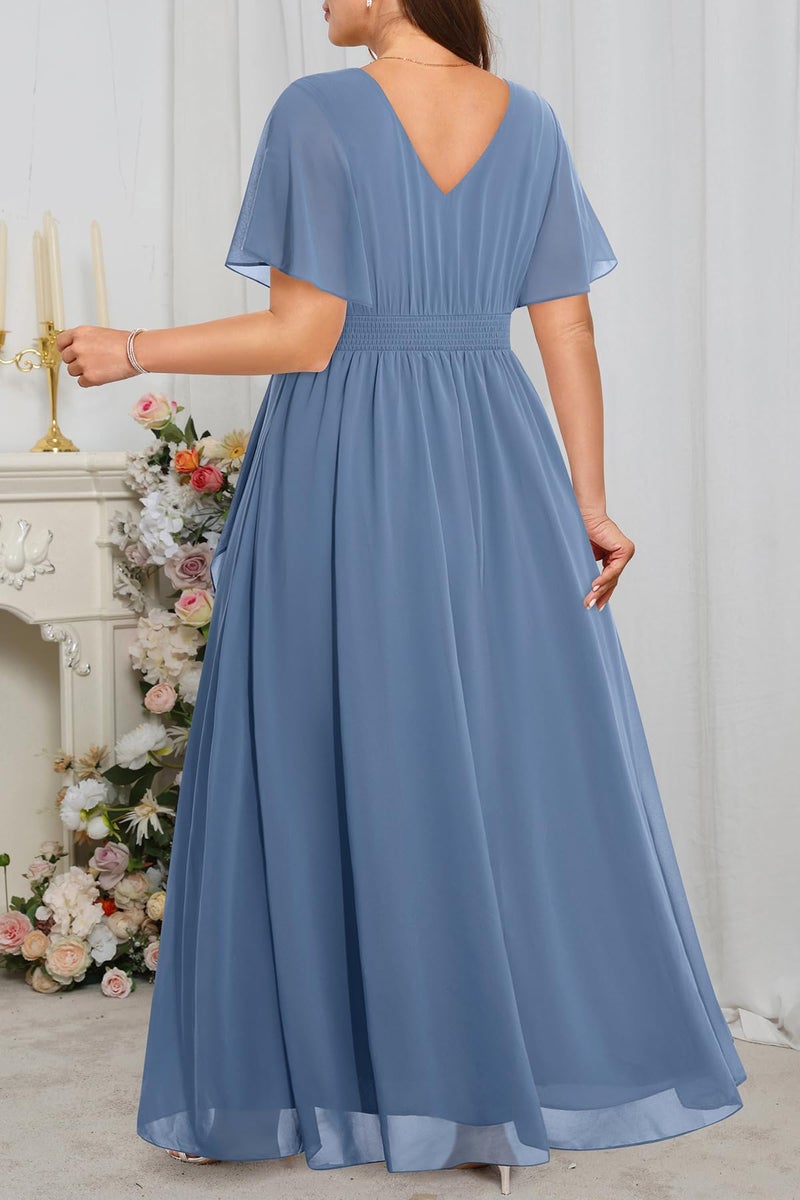 Talisea Dusty Blue Dress Plus Size Formal Dresses Bridesmaid Wedding Guest Mother of The Bride Prom Chiffon Short Sleeve Women - Image 5