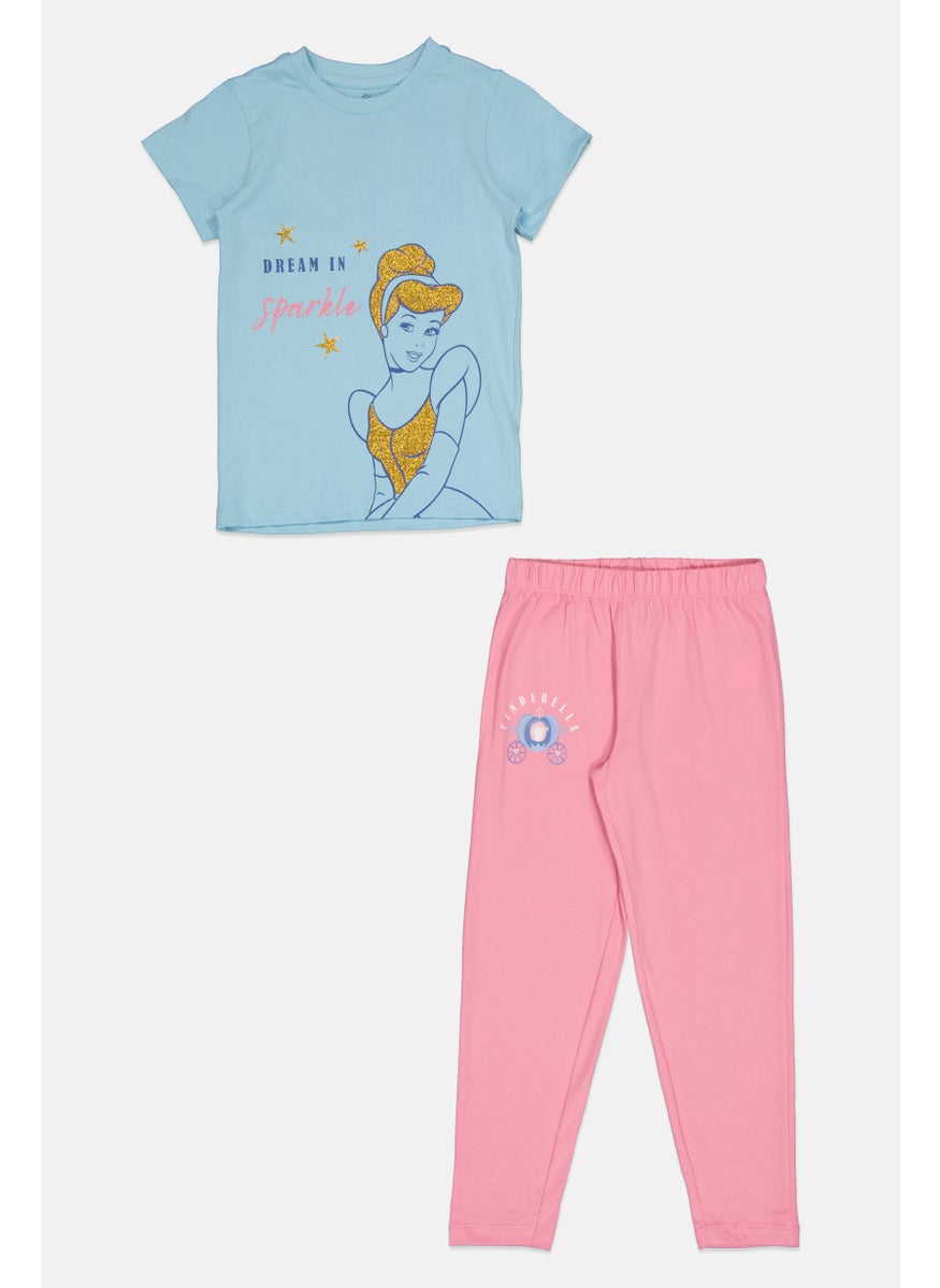 Disney Princess Kids Girl 2 Pcs Cinderella Pajama Set, Multicolor  - Image 1