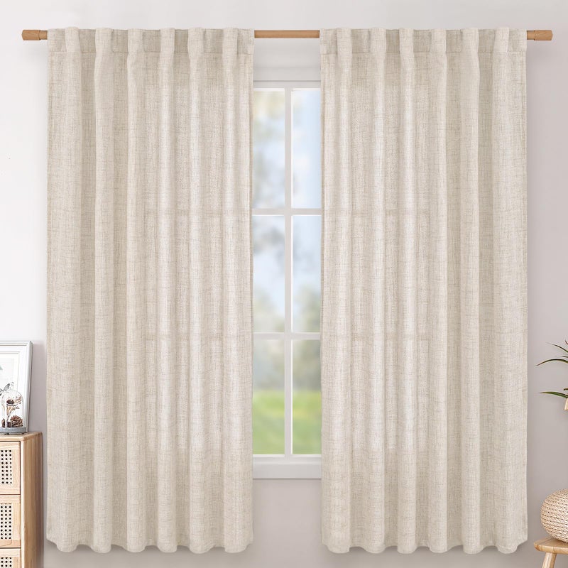 BGment Linen Curtains 63 Inch Length 2 Panels for Living Room - Semi Sheer Drapes Light Filtering Window Treatments with Rod Pocket Back Tab Lightweight for Bedroom, 52 X 63 Inch - Image 1