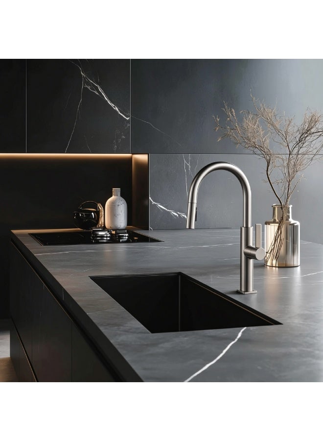 CM XD-1609 Pull out Black Mixer Brushed Nickel Finish - Image 2