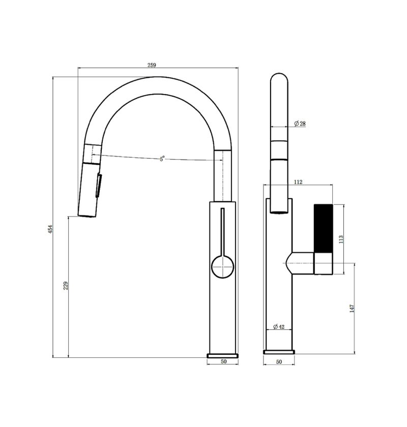 CM XD-1609 Pull out Black Mixer Brushed Nickel Finish - Image 3