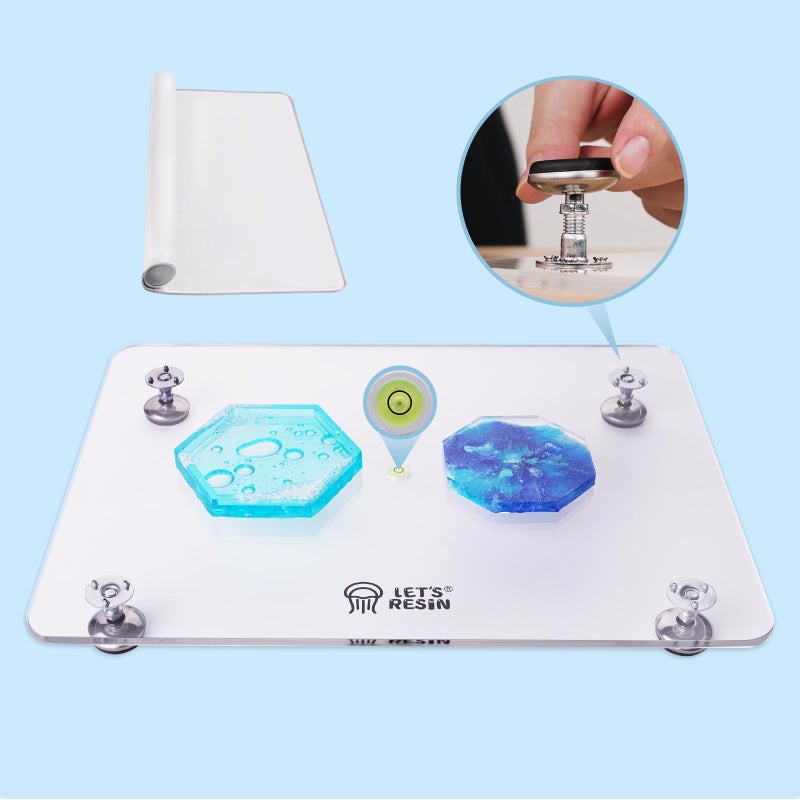LET'S RESIN Leveling Table for Resin, 16''x 12'' Acrylic Adjustable Resin Table with Silicone Mat, Multipurpose No Installation Required Self Leveling Board for Molds, Waves, Epoxy - Image 1