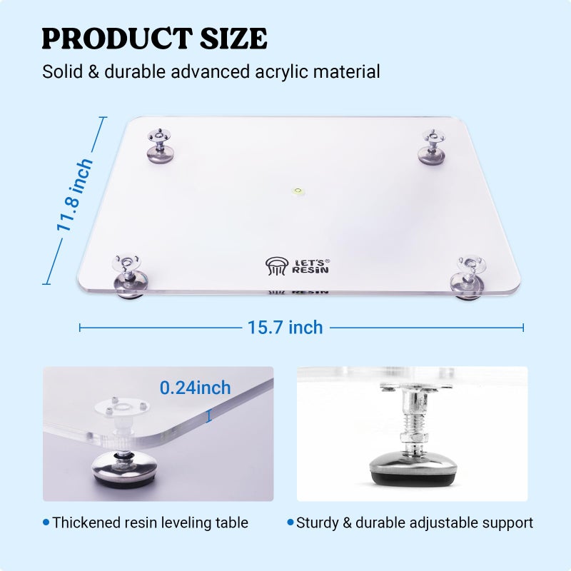 LET'S RESIN Leveling Table for Resin, 16''x 12'' Acrylic Adjustable Resin Table with Silicone Mat, Multipurpose No Installation Required Self Leveling Board for Molds, Waves, Epoxy - Image 2