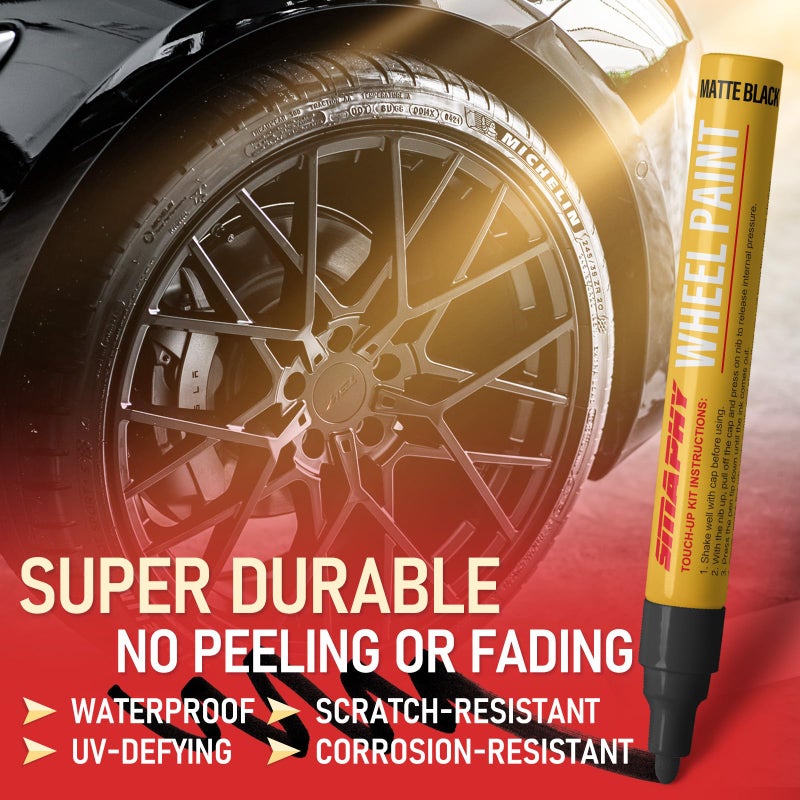 SMAPHY Wheel Scratch Repair Kit, Wheel Repair Kit Curb Rash, DIY Alloy Wheel Repair Kit, Car Wheel Rim Scratch Repair Kit, Rim Paint Pen for Wheel Repair, Universal Color Black Wheel Paint (Matte Black) - Image 4