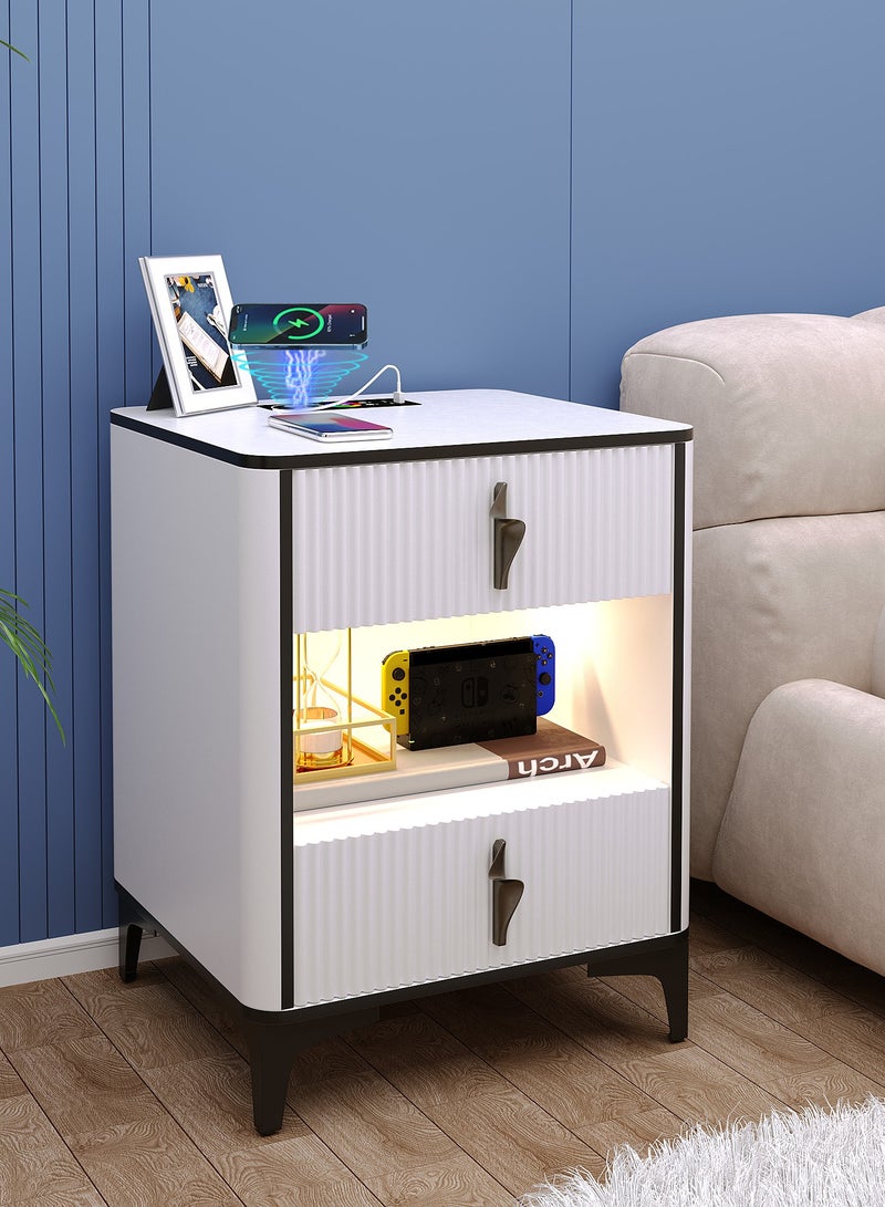 Generic LED Nightstand Smart Bedside Cabinet with Charging Station and 20 Color RGB Lights Bedside Table with Human Sensor Lighting Modern Bed Side Table Night Stand for Bedroom, Living Room  - Image 2