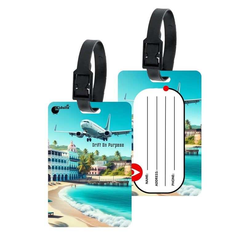 (Set of 10) Synthetic Luggage Tags with Black Strap Loop | Durable, Waterproof, Anti-Break Travel ID Tags for Suitcases, Backpacks, School & Office Bags (Model No.77)