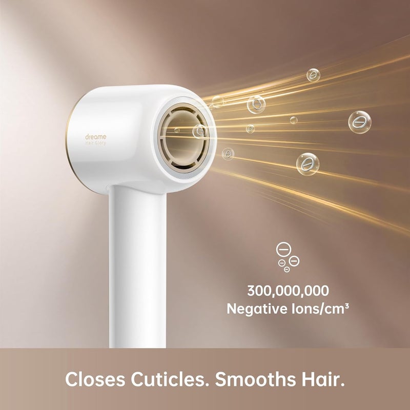 Dreame Hair Glory Hair Dryer, Quick-Drying, 110,000 RPM High-Speed Motor, 70m/s Airflow Speed, Powerful Negative Ions Technology, Lightweight, Temperature and Airspeed Control, White - AHD6A-WH - Image 5