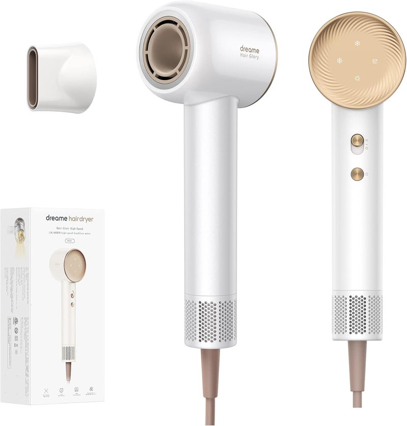 Dreame Hair Glory Hair Dryer, Quick-Drying, 110,000 RPM High-Speed Motor, 70m/s Airflow Speed, Powerful Negative Ions Technology, Lightweight, Temperature and Airspeed Control, White - AHD6A-WH - Image 1