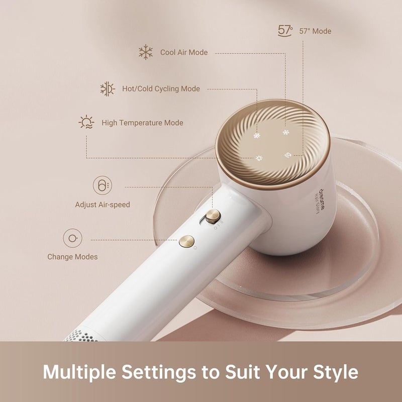 Dreame Hair Glory Hair Dryer, Quick-Drying, 110,000 RPM High-Speed Motor, 70m/s Airflow Speed, Powerful Negative Ions Technology, Lightweight, Temperature and Airspeed Control, White - AHD6A-WH - Image 3