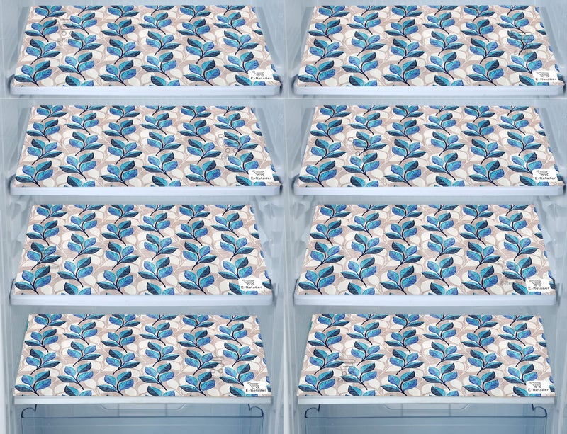 E-Retailer® Waterproof PVC Refrigerator Drawer Mats/Multipurpose Mats/Fridge Mats Set of 8 Pcs (Color-Leaf Blue, Size-17.5X11.5 Inches) - Image 1