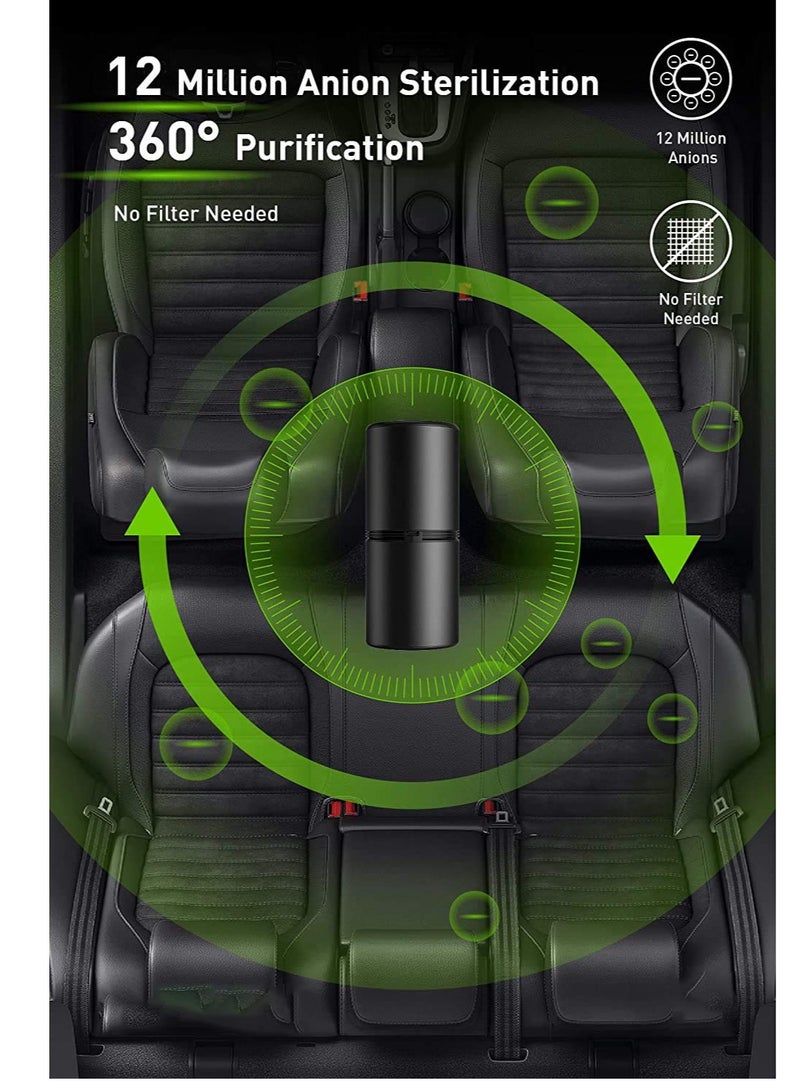 KASTWAVE Car Air Purifier Ionizer, 12 Million Negative Ions Portable Car Interior Freshener, 27dB Silent Ion Air Purifier for Small Rooms in the Car to Remove Dust Pet Odor Pollen（Black） - Image 4