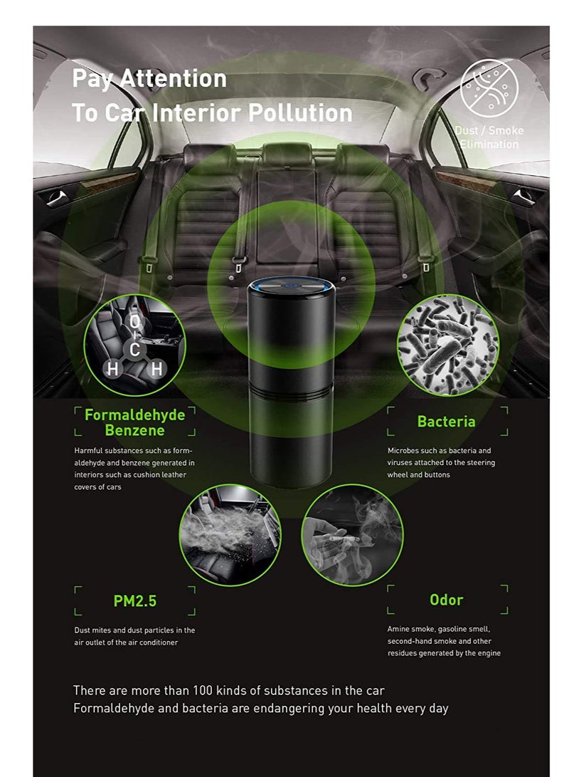 KASTWAVE Car Air Purifier Ionizer, 12 Million Negative Ions Portable Car Interior Freshener, 27dB Silent Ion Air Purifier for Small Rooms in the Car to Remove Dust Pet Odor Pollen（Black） - Image 5