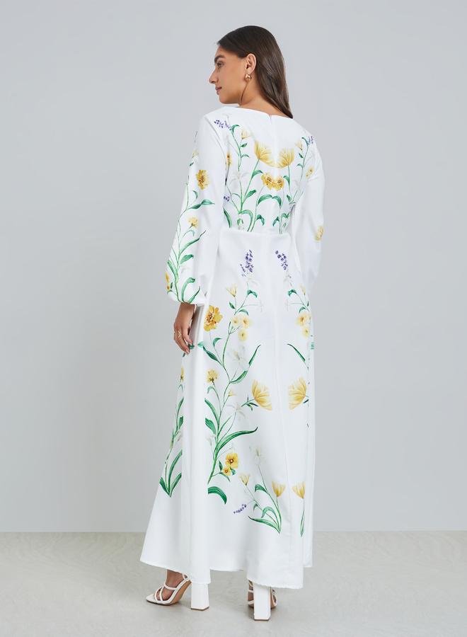 ستايلي فستان طويل بطبعة أزهار وأكمام منفوخة - Image 3