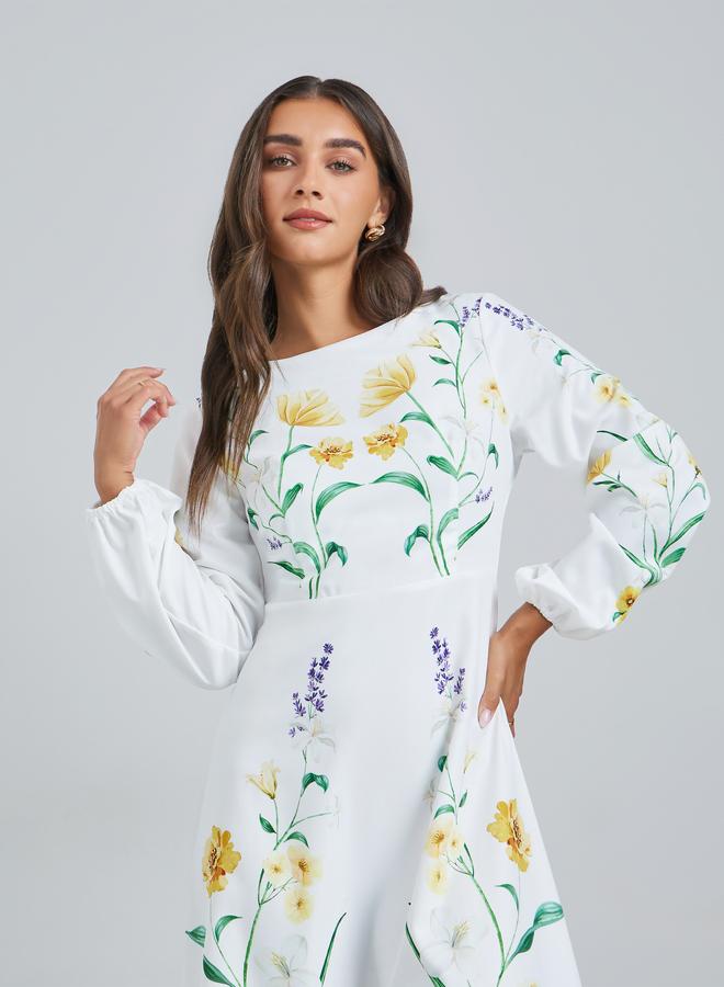 ستايلي فستان طويل بطبعة أزهار وأكمام منفوخة - Image 2