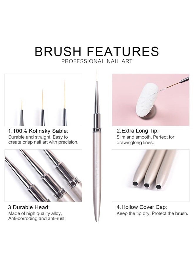 KADS Nail Art Liner Brushes Kolinsky Nail Art Brush Liner Brush UV Gel Polish Painting Nail Design Brush Metal Handle Nail Drawing Pens 8/15/20mm (8mm) - Image 3