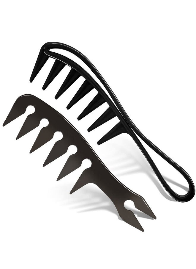 AIEX - 2Pcs Wide Tooth Comb Men Large Tooth Combs Hairstyle Comb Wide Tooth Comb For Wavy Hair Shark Teeth Comb Large Hair Detangling Comb For Wet Curly Wavy Hair Barber Salon Women Men (Black) - Image 1