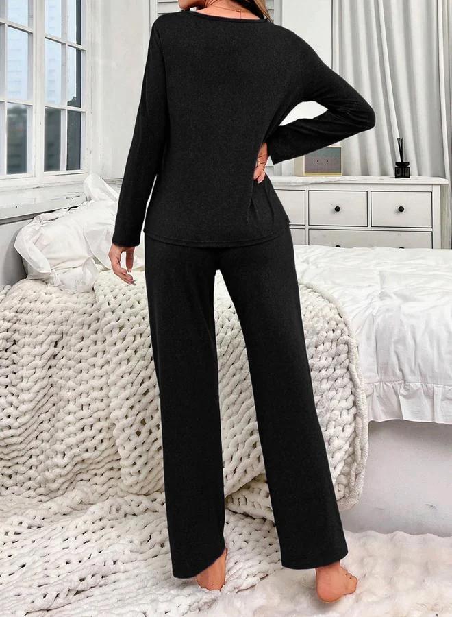 Take Two Take Two Black Heart Print Long Sleeve T-Shirt and Pyjama Set