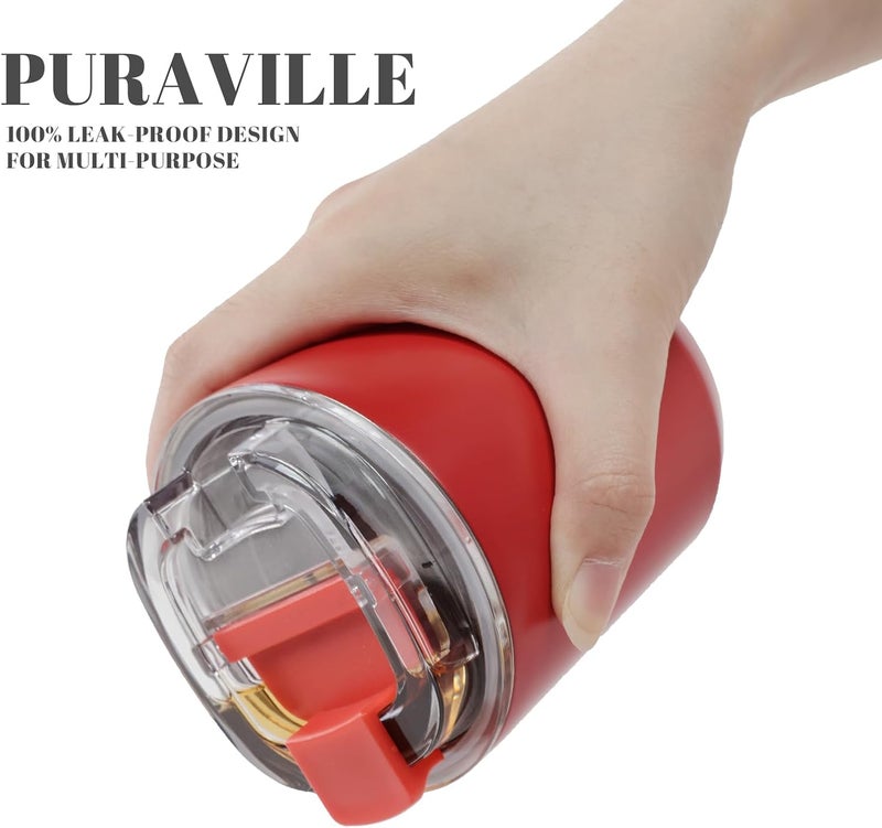 Puraville مجموعة من 2 أكواب بورافيل المعزولة بغطاء، كوب قهوة للسفر سعة 10 أونصات من الفولاذ المقاوم للصدأ، كوب مفرغ، كوب قهوة مزدوج الجدران مقاوم للتسرب للمشروبات الباردة والساخنة، أزرق كلاين وأحمر - Image 5