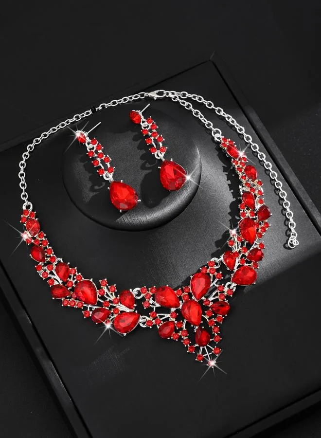 تايك تو طقم مجوهرات قلادة وأقراط مزينة بأحجار الراين قطعتين